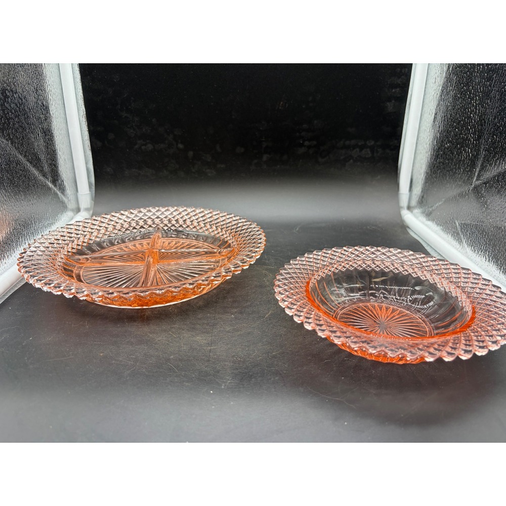 Vintage‎ Pink Depression Glass Miss America Pattern Relish Dish and Bowl Set